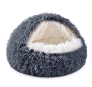 Dog Bed Round Soft Plush Burrowing Cave Hooded Bed Donut for Dogs